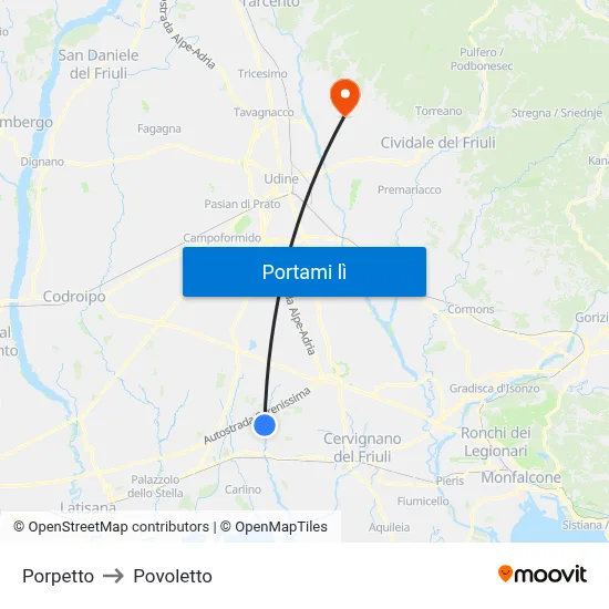 Porpetto to Povoletto map