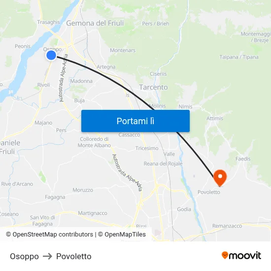 Osoppo to Povoletto map