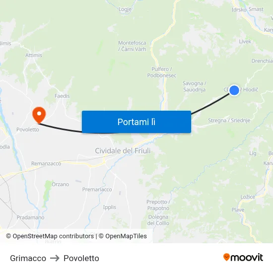Grimacco to Povoletto map