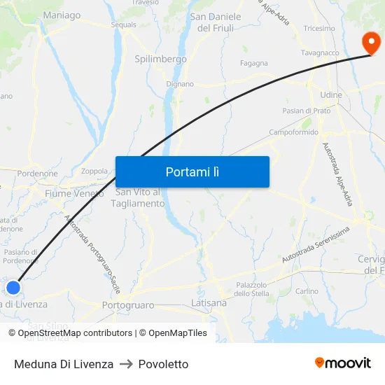 Meduna Di Livenza to Povoletto map