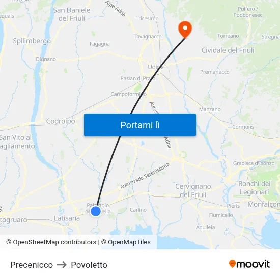 Precenicco to Povoletto map