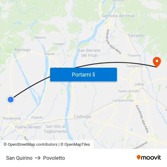 San Quirino to Povoletto map