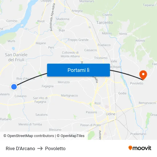 Rive D'Arcano to Povoletto map