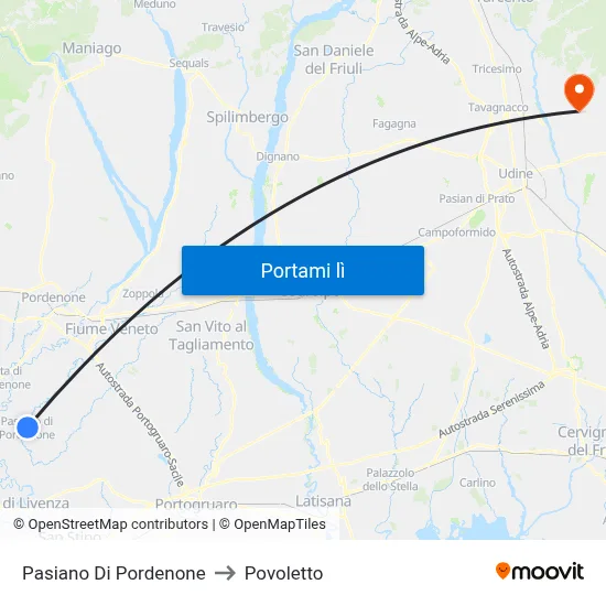 Pasiano Di Pordenone to Povoletto map