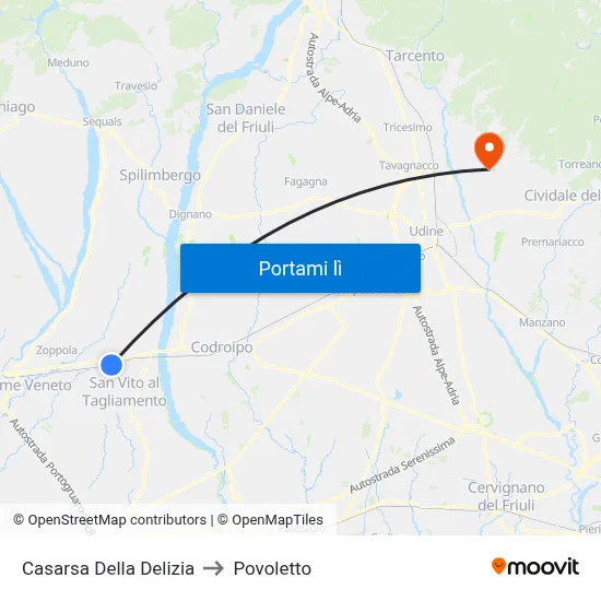Casarsa Della Delizia to Povoletto map