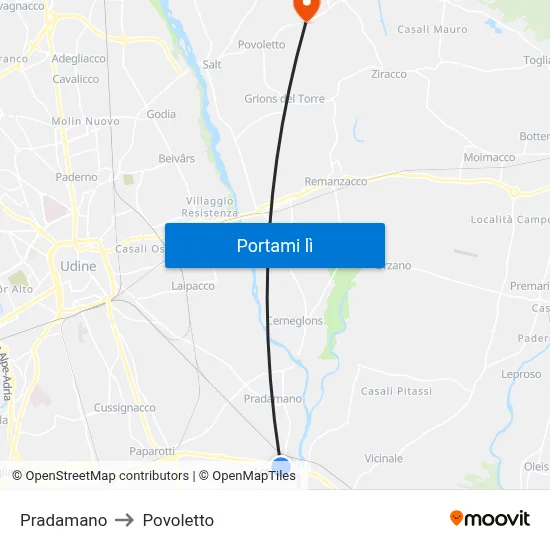 Pradamano to Povoletto map