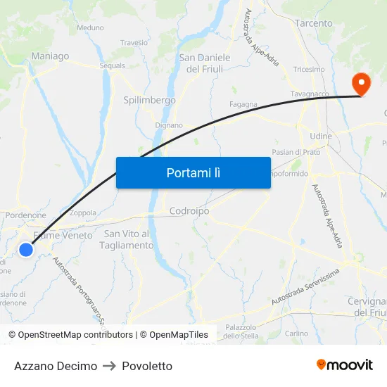 Azzano Decimo to Povoletto map