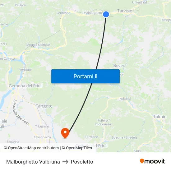 Malborghetto Valbruna to Povoletto map