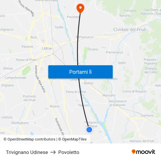 Trivignano Udinese to Povoletto map