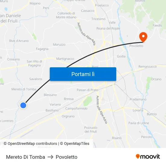 Mereto Di Tomba to Povoletto map