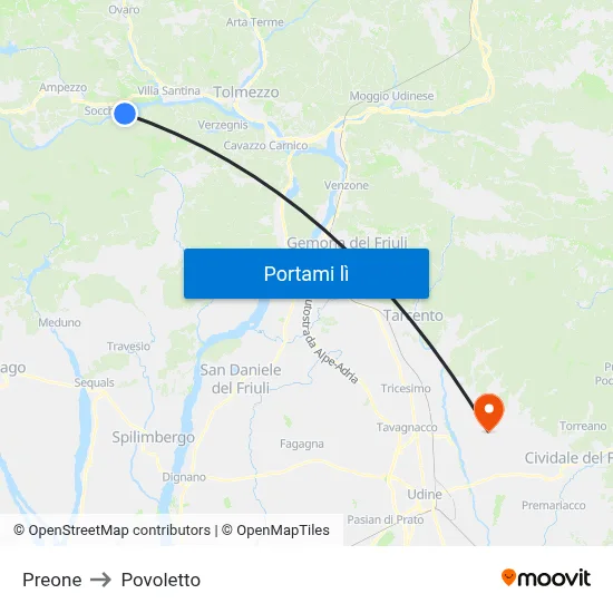 Preone to Povoletto map