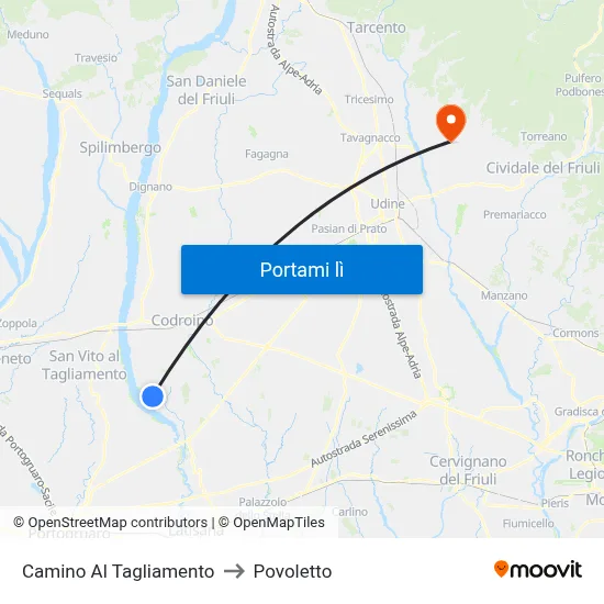 Camino Al Tagliamento to Povoletto map