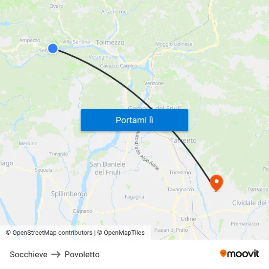 Socchieve to Povoletto map