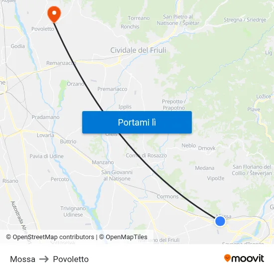 Mossa to Povoletto map