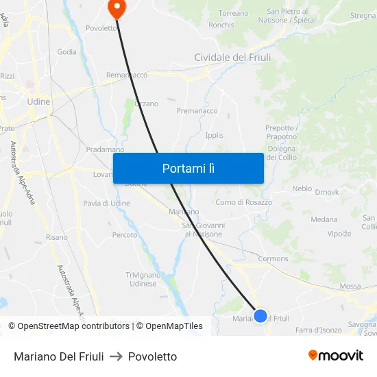Mariano Del Friuli to Povoletto map
