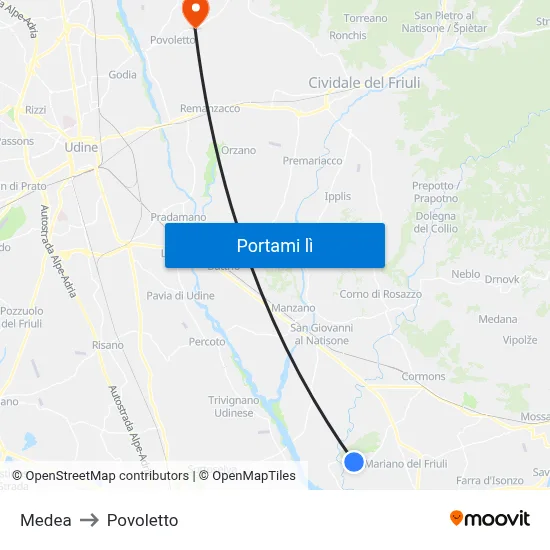 Medea to Povoletto map