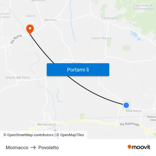 Moimacco to Povoletto map
