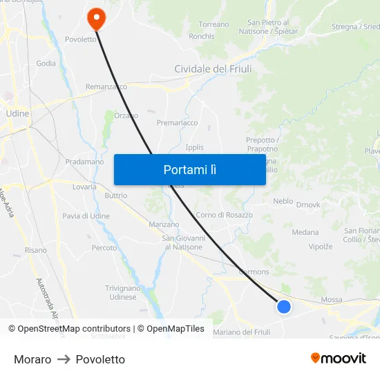 Moraro to Povoletto map
