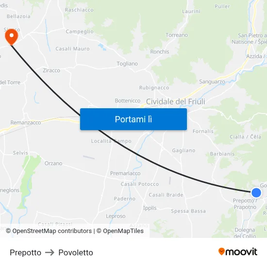 Prepotto to Povoletto map