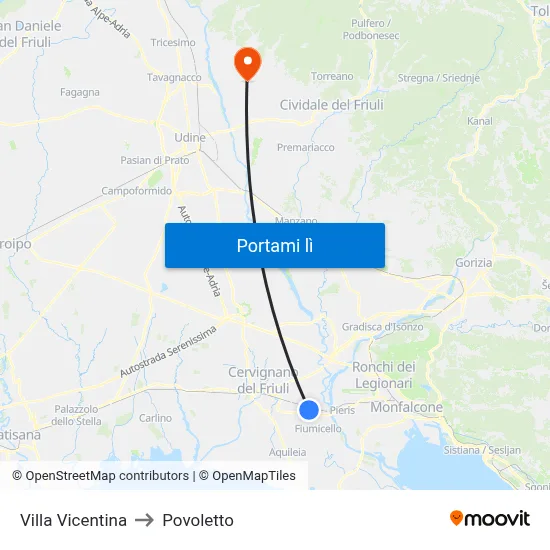Villa Vicentina to Povoletto map