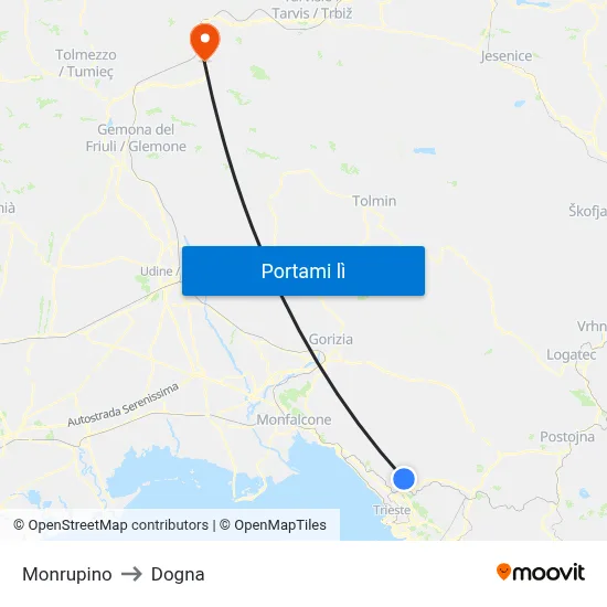 Monrupino to Dogna map