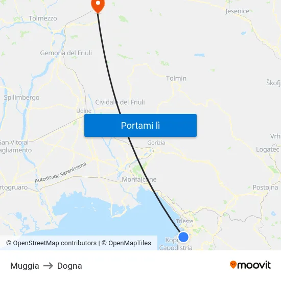 Muggia to Dogna map