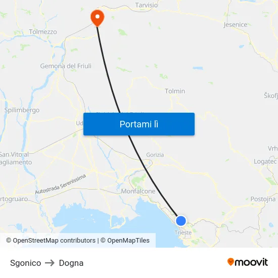 Sgonico to Dogna map