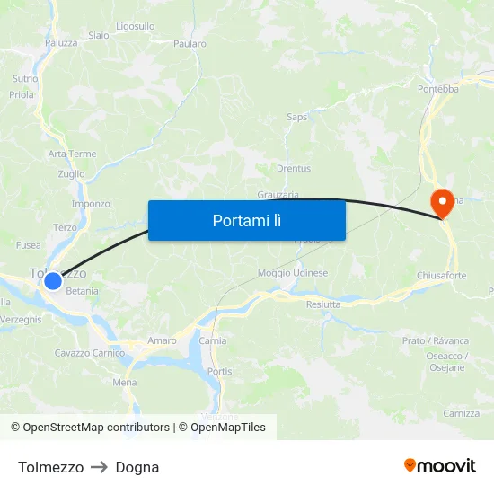 Tolmezzo to Dogna map