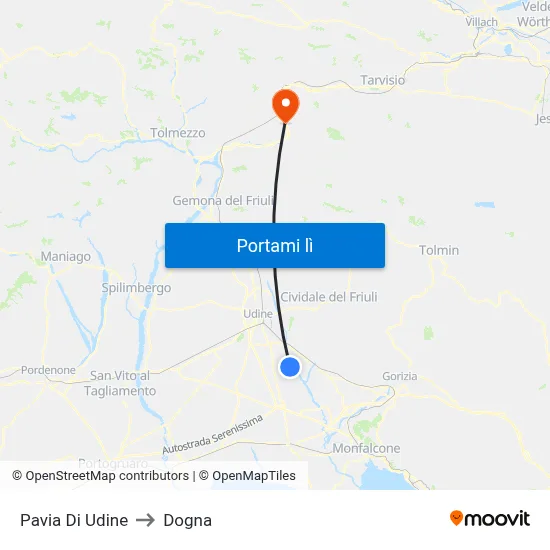 Pavia Di Udine to Dogna map