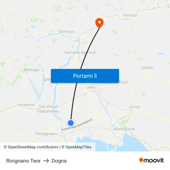 Rivignano Teor to Dogna map