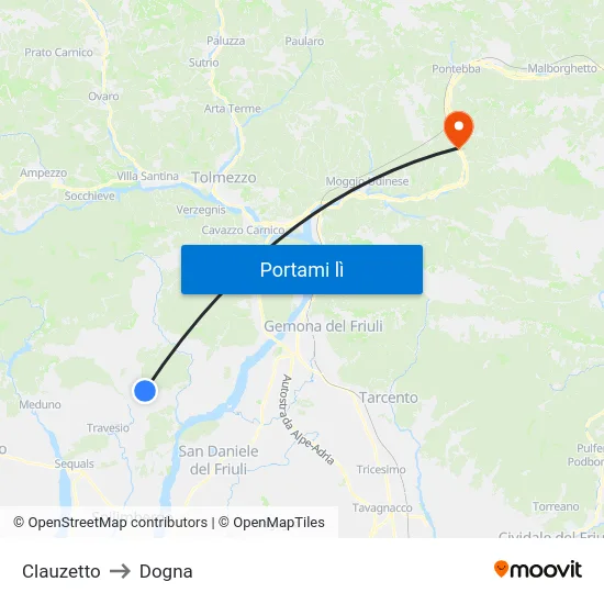 Clauzetto to Dogna map