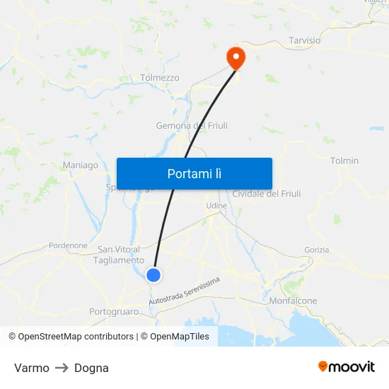 Varmo to Dogna map
