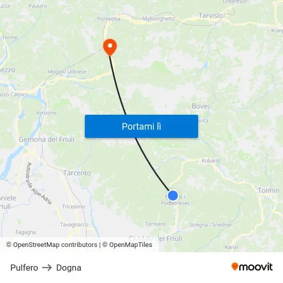 Pulfero to Dogna map