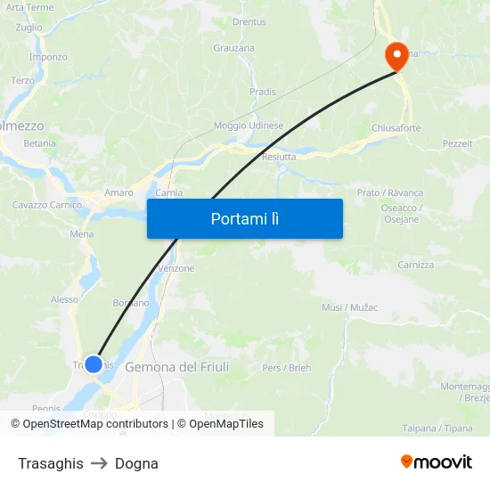 Trasaghis to Dogna map