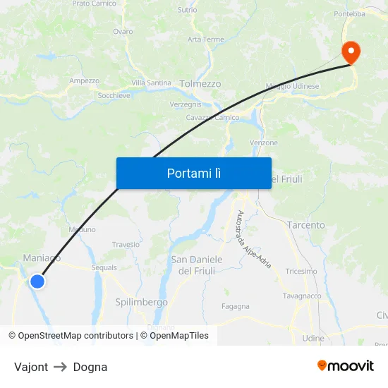 Vajont to Dogna map