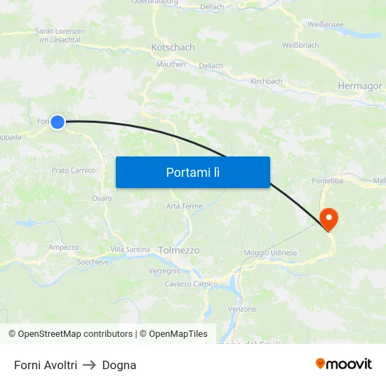 Forni Avoltri to Dogna map