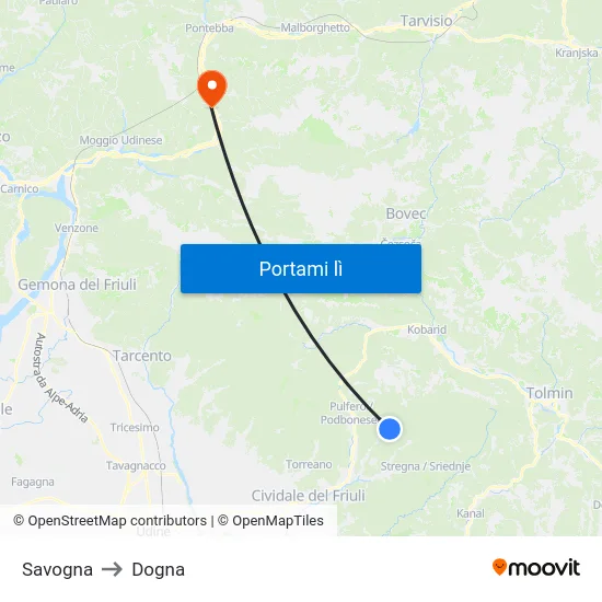 Savogna to Dogna map