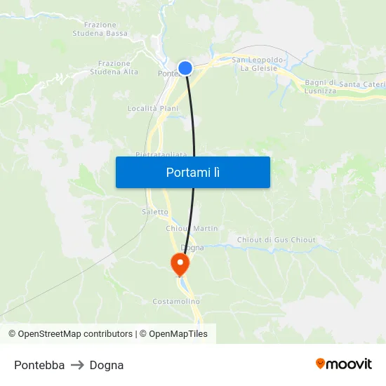 Pontebba to Dogna map