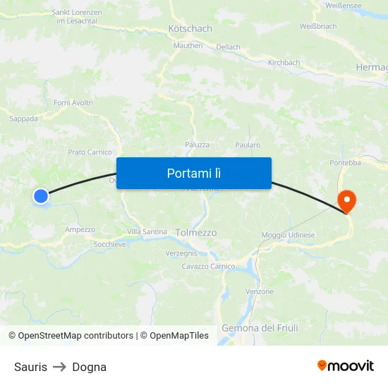 Sauris to Dogna map