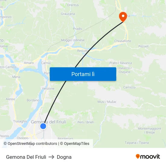Gemona Del Friuli to Dogna map