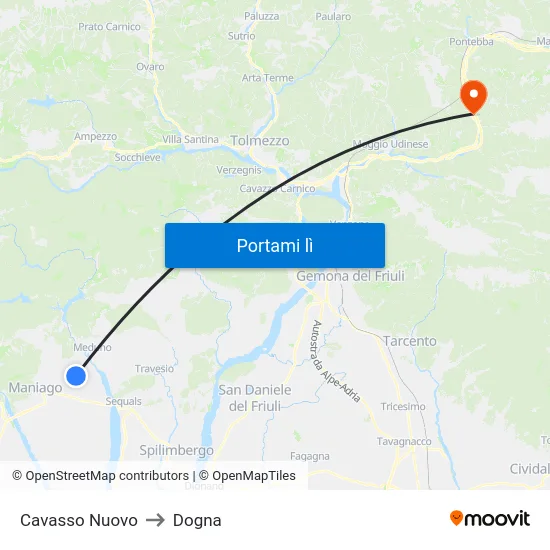 Cavasso Nuovo to Dogna map