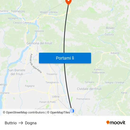 Buttrio to Dogna map