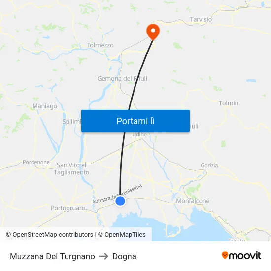 Muzzana Del Turgnano to Dogna map