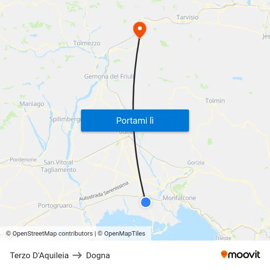 Terzo D'Aquileia to Dogna map
