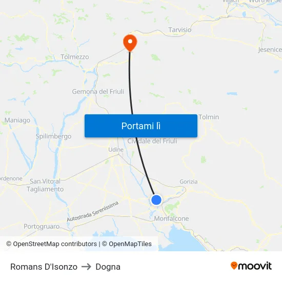 Romans D'Isonzo to Dogna map