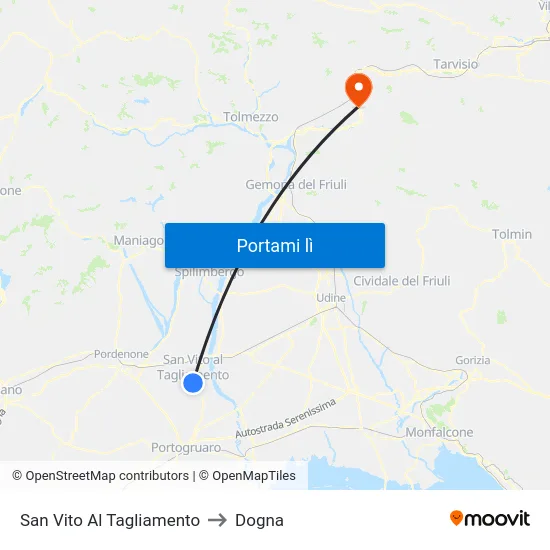 San Vito Al Tagliamento to Dogna map