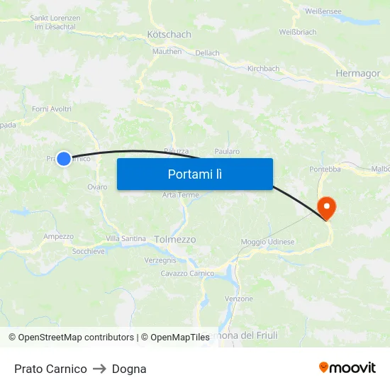 Prato Carnico to Dogna map