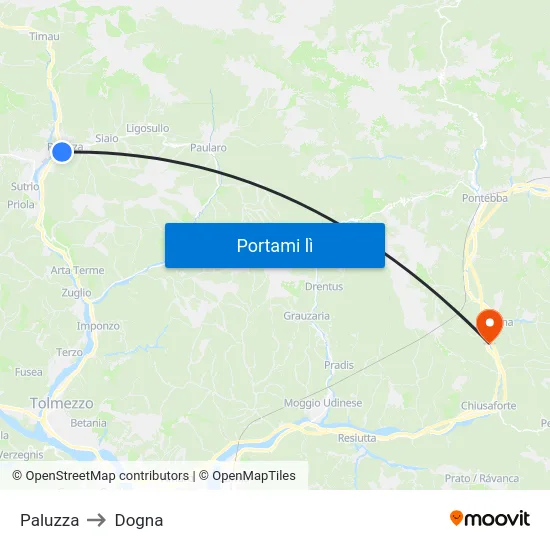 Paluzza to Dogna map