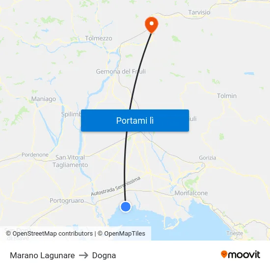 Marano Lagunare to Dogna map