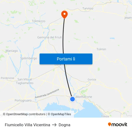 Fiumicello Villa Vicentina to Dogna map